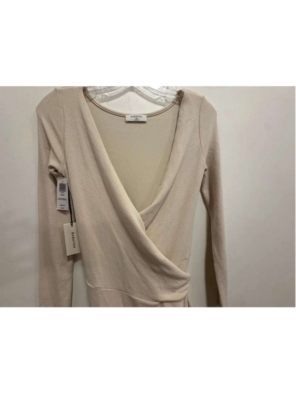 Aritzia Babaton Gaudi Wrap Dress Silver Birch Midi Jersey Tie Waist XXS - Picture 7 of 7